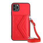 Rhombische Textur Kartenfach RFID Handyhülle mit langem Umhängeband, für iPhone 12 mini, für iPhone 11 Pro Max, für iPhone 11, für iPhone 11 Pro, für iPhone XS / X, für iPhone XR, für iPhone XS Max, für iPhone 8 Plus / 7 Plus
