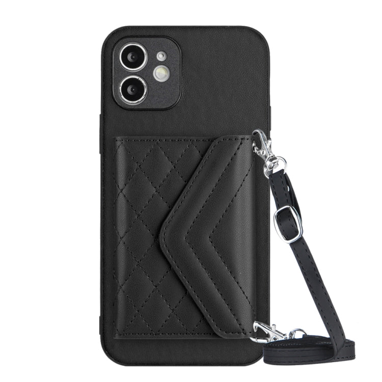 Rhombische Textur Kartenfach RFID Handyhülle mit langem Umhängeband, für iPhone 12 mini, für iPhone 11 Pro Max, für iPhone 11, für iPhone 11 Pro, für iPhone XS / X, für iPhone XR, für iPhone XS Max, für iPhone 8 Plus / 7 Plus