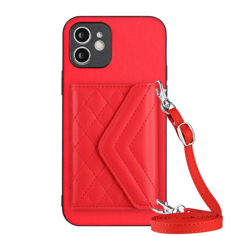 Rhombische Textur Kartenfach RFID Handyhülle mit langem Umhängeband, für iPhone 12 mini, für iPhone 11 Pro Max, für iPhone 11, für iPhone 11 Pro, für iPhone XS / X, für iPhone XR, für iPhone XS Max, für iPhone 8 Plus / 7 Plus