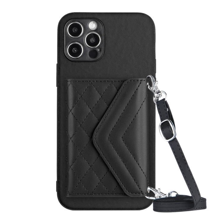 Handyhülle mit Rautenmuster, Kartenfach und RFID-Schutz, mit langem Umhängeband, für iPhone SE 2022 / SE 2020, für iPhone 13 Pro Max, für iPhone 13 Pro, für iPhone 13, für iPhone 13 mini, für iPhone 12, für iPhone 12 Pro Max, für iPhone 12 Pro