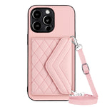 Handyhülle mit Rautenmuster, Kartenfach und RFID-Schutz, mit langem Umhängeband, für iPhone SE 2022 / SE 2020, für iPhone 13 Pro Max, für iPhone 13 Pro, für iPhone 13, für iPhone 13 mini, für iPhone 12, für iPhone 12 Pro Max, für iPhone 12 Pro