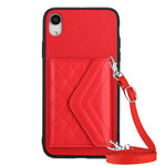 Rhombische Textur Kartenfach RFID Handyhülle mit langem Umhängeband, für iPhone 12 mini, für iPhone 11 Pro Max, für iPhone 11, für iPhone 11 Pro, für iPhone XS / X, für iPhone XR, für iPhone XS Max, für iPhone 8 Plus / 7 Plus