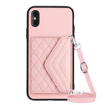 Rhombische Textur Kartenfach RFID Handyhülle mit langem Umhängeband, für iPhone 12 mini, für iPhone 11 Pro Max, für iPhone 11, für iPhone 11 Pro, für iPhone XS / X, für iPhone XR, für iPhone XS Max, für iPhone 8 Plus / 7 Plus