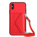 Rhombische Textur Kartenfach RFID Handyhülle mit langem Umhängeband, für iPhone 12 mini, für iPhone 11 Pro Max, für iPhone 11, für iPhone 11 Pro, für iPhone XS / X, für iPhone XR, für iPhone XS Max, für iPhone 8 Plus / 7 Plus