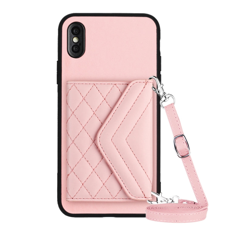 Rhombische Textur Kartenfach RFID Handyhülle mit langem Umhängeband, für iPhone 12 mini, für iPhone 11 Pro Max, für iPhone 11, für iPhone 11 Pro, für iPhone XS / X, für iPhone XR, für iPhone XS Max, für iPhone 8 Plus / 7 Plus