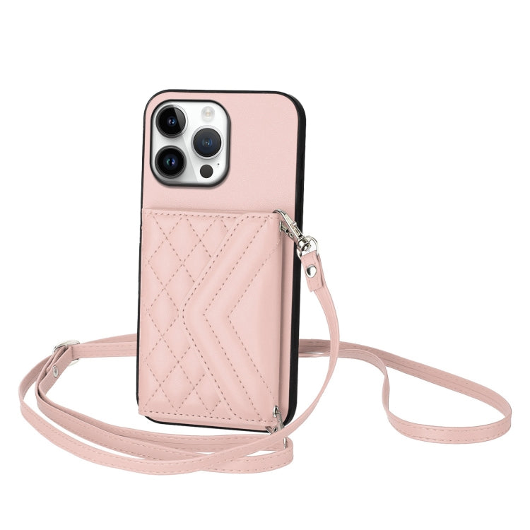 Rhombus-Textur Kartenhalter RFID Handyhülle mit langem Umhängeband, für iPhone 17 Pro Max, für iPhone 17 Pro, für iPhone 17, für iPhone Air, für iPhone 16 Pro Max, für iPhone 16 Pro, für iPhone 16 Plus, für iPhone 16