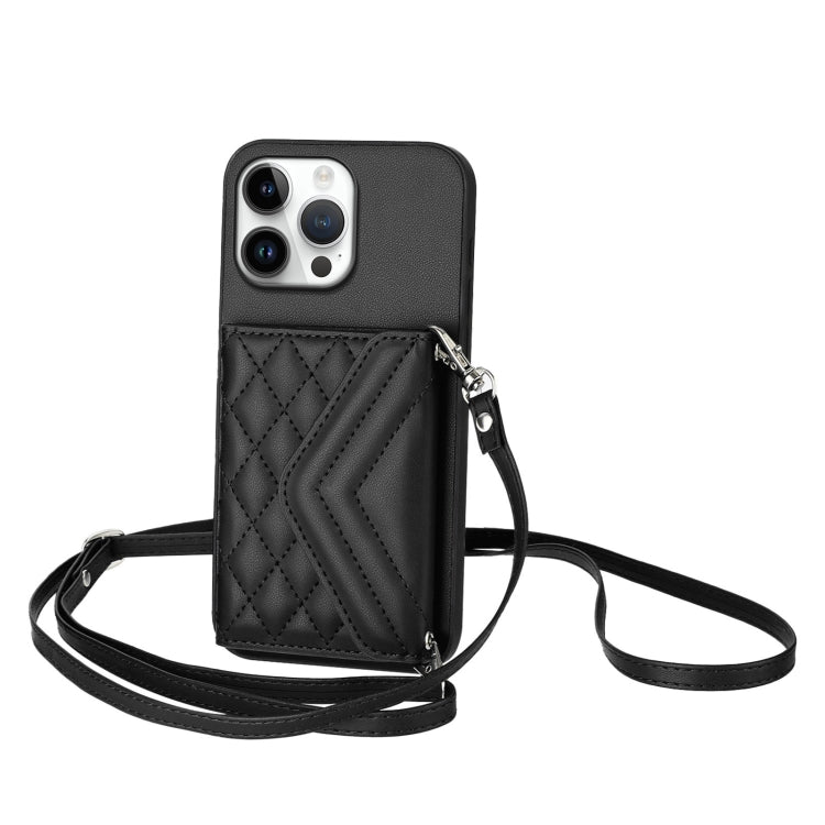 Rhombus-Textur Kartenhalter RFID Handyhülle mit langem Umhängeband, für iPhone 17 Pro Max, für iPhone 17 Pro, für iPhone 17, für iPhone Air, für iPhone 16 Pro Max, für iPhone 16 Pro, für iPhone 16 Plus, für iPhone 16