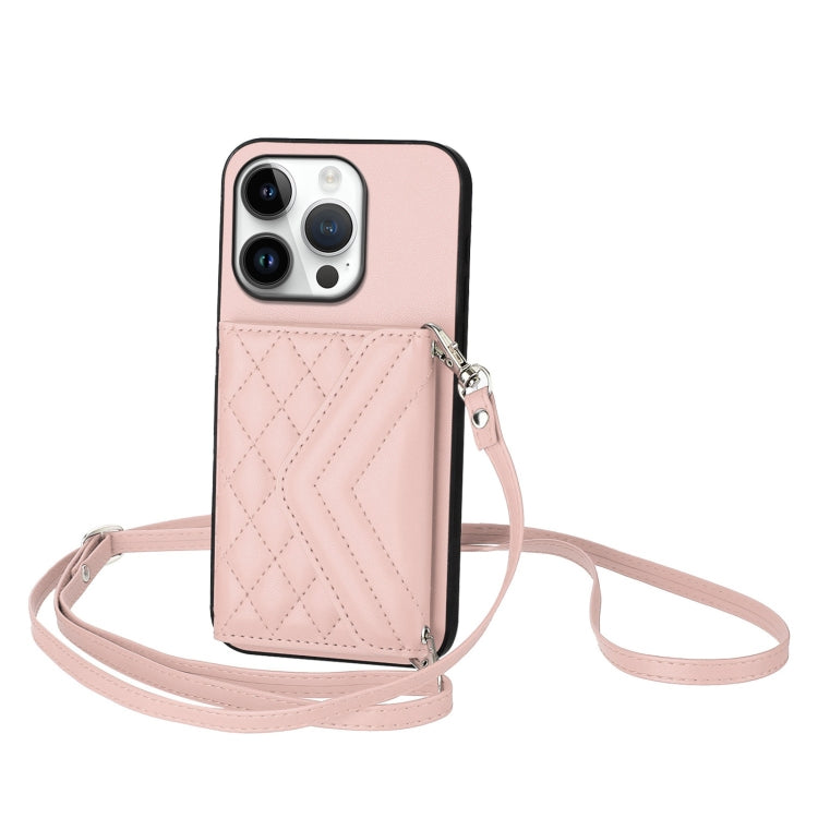 Rhombus-Textur Kartenhalter RFID Handyhülle mit langem Umhängeband, für iPhone 17 Pro Max, für iPhone 17 Pro, für iPhone 17, für iPhone Air, für iPhone 16 Pro Max, für iPhone 16 Pro, für iPhone 16 Plus, für iPhone 16
