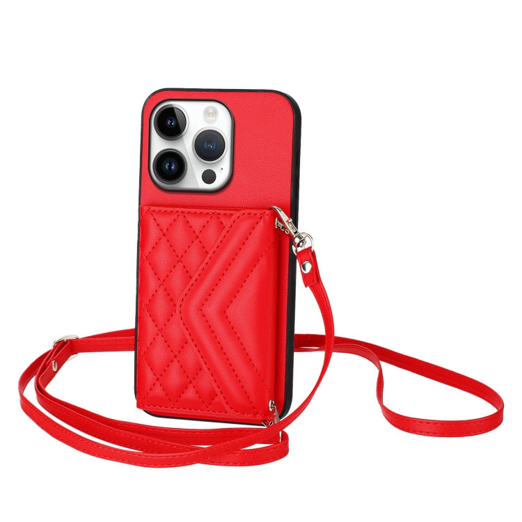 Rhombus-Textur Kartenhalter RFID Handyhülle mit langem Umhängeband, für iPhone 17 Pro Max, für iPhone 17 Pro, für iPhone 17, für iPhone Air, für iPhone 16 Pro Max, für iPhone 16 Pro, für iPhone 16 Plus, für iPhone 16