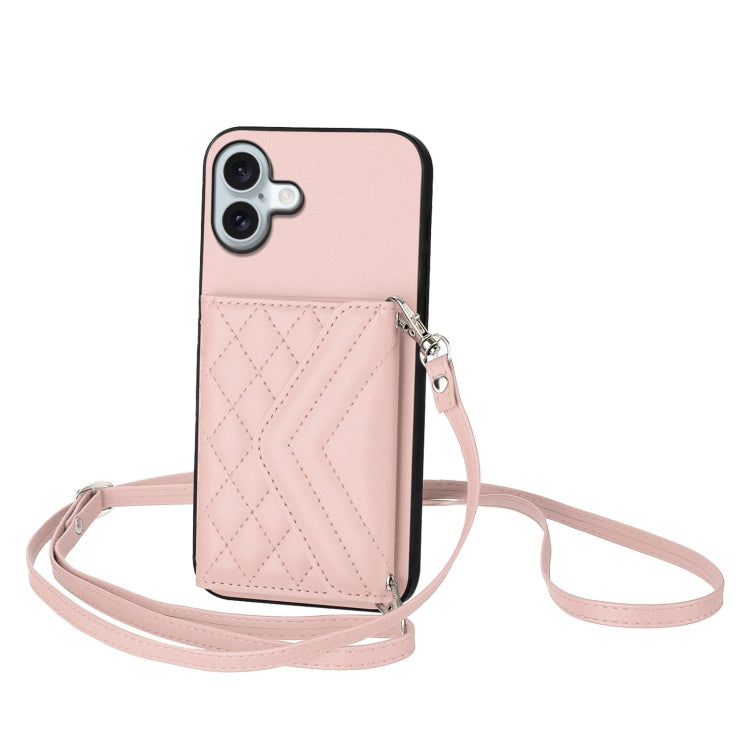 Rhombus-Textur Kartenhalter RFID Handyhülle mit langem Umhängeband, für iPhone 17 Pro Max, für iPhone 17 Pro, für iPhone 17, für iPhone Air, für iPhone 16 Pro Max, für iPhone 16 Pro, für iPhone 16 Plus, für iPhone 16