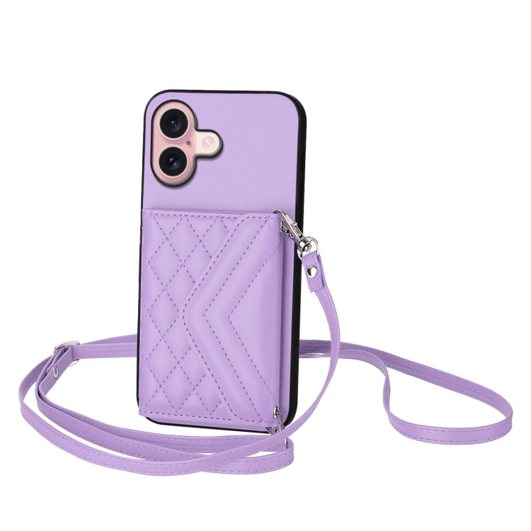 Rhombus-Textur Kartenhalter RFID Handyhülle mit langem Umhängeband, für iPhone 17 Pro Max, für iPhone 17 Pro, für iPhone 17, für iPhone Air, für iPhone 16 Pro Max, für iPhone 16 Pro, für iPhone 16 Plus, für iPhone 16