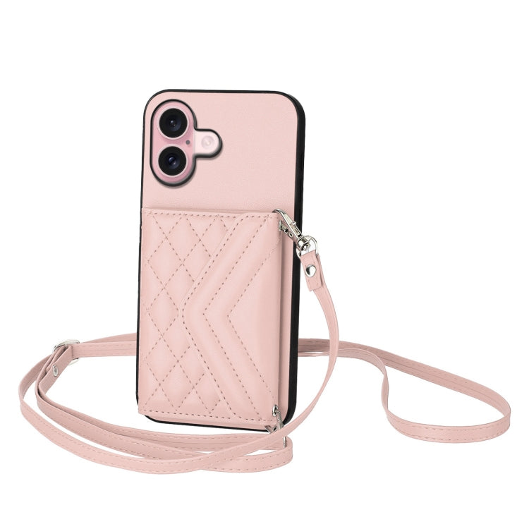 Rhombus-Textur Kartenhalter RFID Handyhülle mit langem Umhängeband, für iPhone 17 Pro Max, für iPhone 17 Pro, für iPhone 17, für iPhone Air, für iPhone 16 Pro Max, für iPhone 16 Pro, für iPhone 16 Plus, für iPhone 16