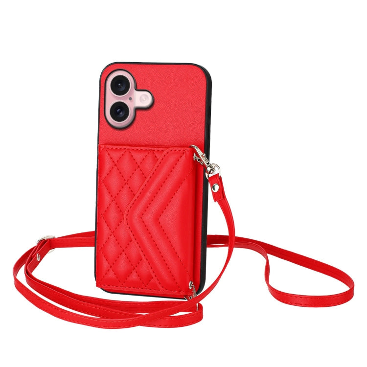 Rhombus-Textur Kartenhalter RFID Handyhülle mit langem Umhängeband, für iPhone 17 Pro Max, für iPhone 17 Pro, für iPhone 17, für iPhone Air, für iPhone 16 Pro Max, für iPhone 16 Pro, für iPhone 16 Plus, für iPhone 16