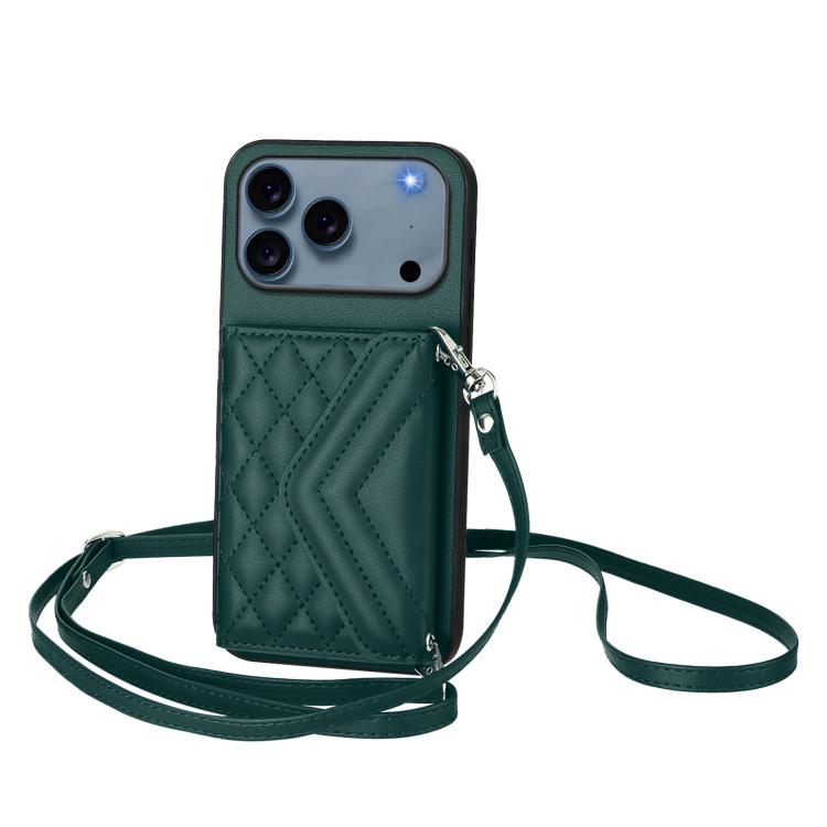 Rhombus-Textur Kartenhalter RFID Handyhülle mit langem Umhängeband, für iPhone 17 Pro Max, für iPhone 17 Pro, für iPhone 17, für iPhone Air, für iPhone 16 Pro Max, für iPhone 16 Pro, für iPhone 16 Plus, für iPhone 16