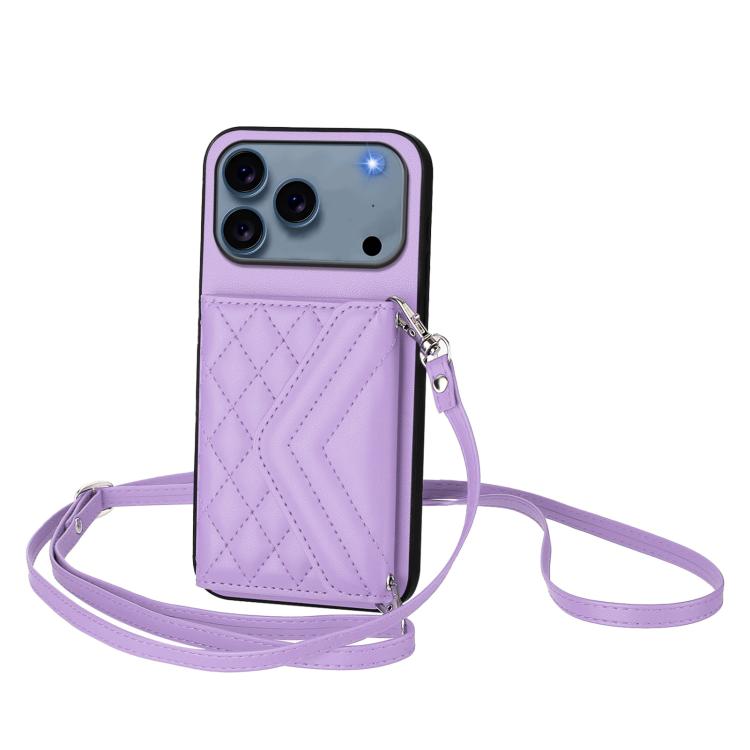 Rhombus-Textur Kartenhalter RFID Handyhülle mit langem Umhängeband, für iPhone 17 Pro Max, für iPhone 17 Pro, für iPhone 17, für iPhone Air, für iPhone 16 Pro Max, für iPhone 16 Pro, für iPhone 16 Plus, für iPhone 16