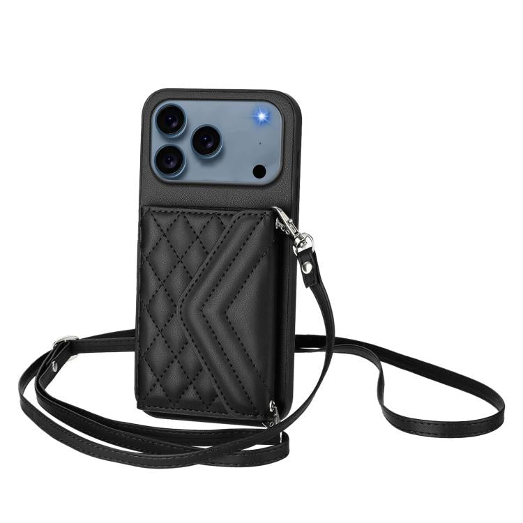 Rhombus-Textur Kartenhalter RFID Handyhülle mit langem Umhängeband, für iPhone 17 Pro Max, für iPhone 17 Pro, für iPhone 17, für iPhone Air, für iPhone 16 Pro Max, für iPhone 16 Pro, für iPhone 16 Plus, für iPhone 16