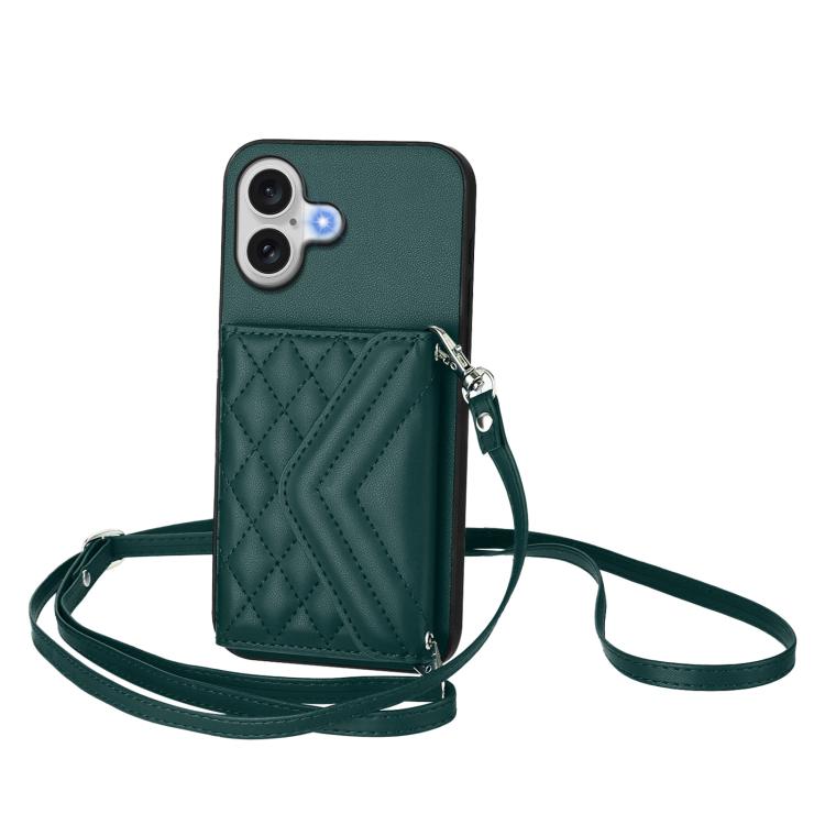 Rhombus-Textur Kartenhalter RFID Handyhülle mit langem Umhängeband, für iPhone 17 Pro Max, für iPhone 17 Pro, für iPhone 17, für iPhone Air, für iPhone 16 Pro Max, für iPhone 16 Pro, für iPhone 16 Plus, für iPhone 16
