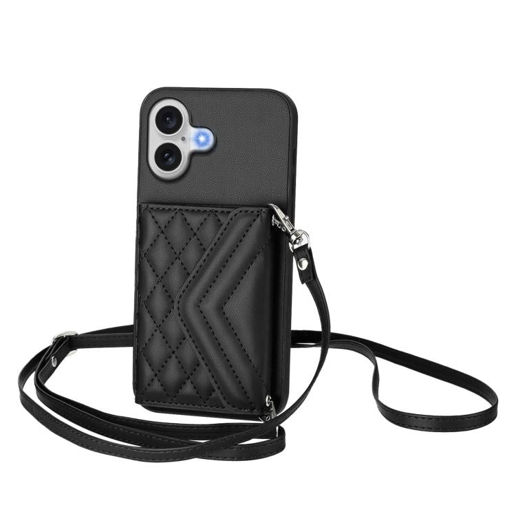 Rhombus-Textur Kartenhalter RFID Handyhülle mit langem Umhängeband, für iPhone 17 Pro Max, für iPhone 17 Pro, für iPhone 17, für iPhone Air, für iPhone 16 Pro Max, für iPhone 16 Pro, für iPhone 16 Plus, für iPhone 16