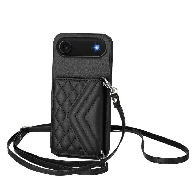 Rhombus-Textur Kartenhalter RFID Handyhülle mit langem Umhängeband, für iPhone 17 Pro Max, für iPhone 17 Pro, für iPhone 17, für iPhone Air, für iPhone 16 Pro Max, für iPhone 16 Pro, für iPhone 16 Plus, für iPhone 16
