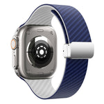 Carbonfaser Magnetisches silbernes Schnallen-Uhrenarmband, Für Apple Watch Series 9 45mm, Für Apple Watch Series 9 41mm, Für Apple Watch Ultra 49mm