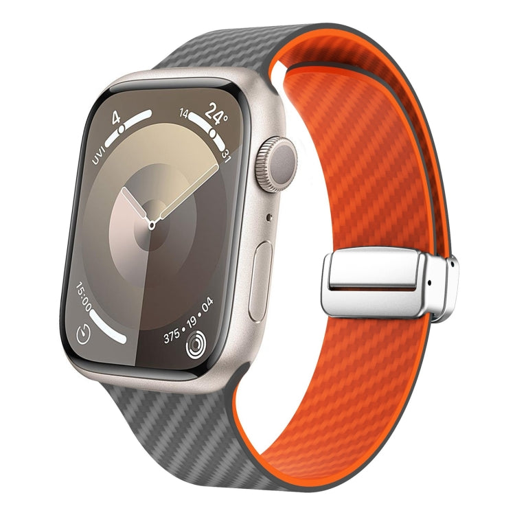 Carbonfaser Magnetisches silbernes Schnallen-Uhrenarmband, Für Apple Watch Series 9 45mm, Für Apple Watch Series 9 41mm, Für Apple Watch Ultra 49mm