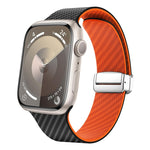 Carbonfaser Magnetisches silbernes Schnallen-Uhrenarmband, Für Apple Watch Series 9 45mm, Für Apple Watch Series 9 41mm, Für Apple Watch Ultra 49mm