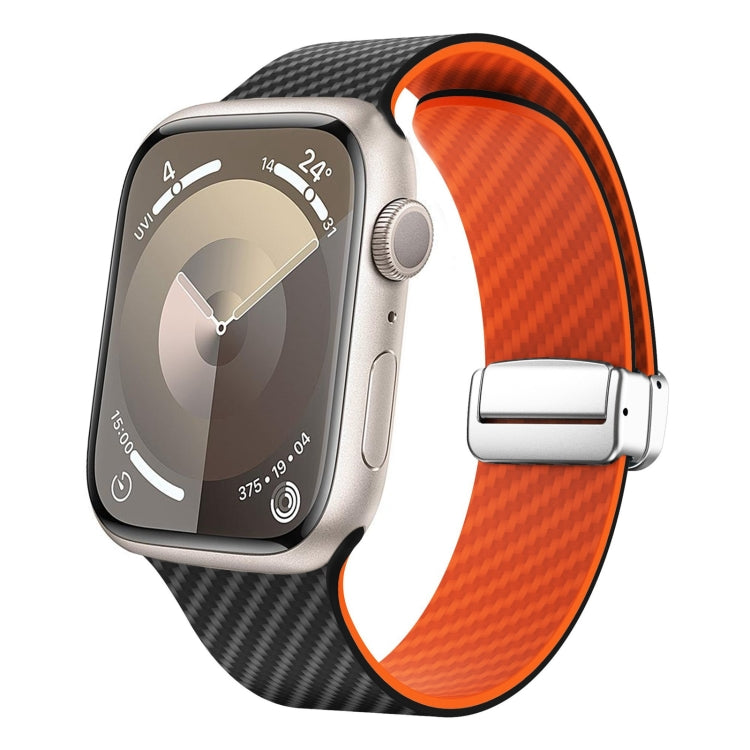 Carbonfaser Magnetisches silbernes Schnallen-Uhrenarmband, Für Apple Watch Series 9 45mm, Für Apple Watch Series 9 41mm, Für Apple Watch Ultra 49mm