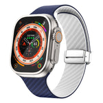Carbonfaser Magnetisches silbernes Schnallen-Uhrenarmband, Für Apple Watch Series 9 45mm, Für Apple Watch Series 9 41mm, Für Apple Watch Ultra 49mm