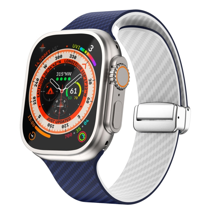 Carbonfaser Magnetisches silbernes Schnallen-Uhrenarmband, Für Apple Watch Series 9 45mm, Für Apple Watch Series 9 41mm, Für Apple Watch Ultra 49mm