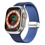 Carbonfaser Magnetisches silbernes Schnallen-Uhrenarmband, Für Apple Watch Series 9 45mm, Für Apple Watch Series 9 41mm, Für Apple Watch Ultra 49mm