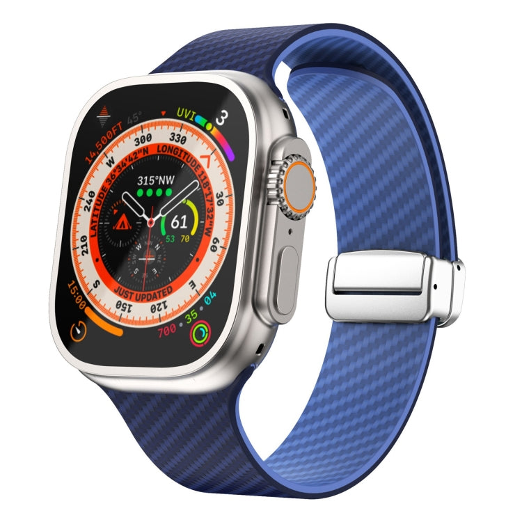 Carbonfaser Magnetisches silbernes Schnallen-Uhrenarmband, Für Apple Watch Series 9 45mm, Für Apple Watch Series 9 41mm, Für Apple Watch Ultra 49mm