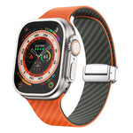 Carbonfaser Magnetisches silbernes Schnallen-Uhrenarmband, Für Apple Watch Series 9 45mm, Für Apple Watch Series 9 41mm, Für Apple Watch Ultra 49mm