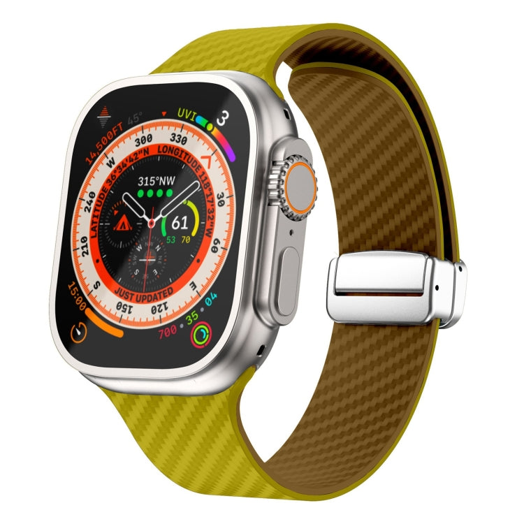 Carbonfaser Magnetisches silbernes Schnallen-Uhrenarmband, Für Apple Watch Series 9 45mm, Für Apple Watch Series 9 41mm, Für Apple Watch Ultra 49mm