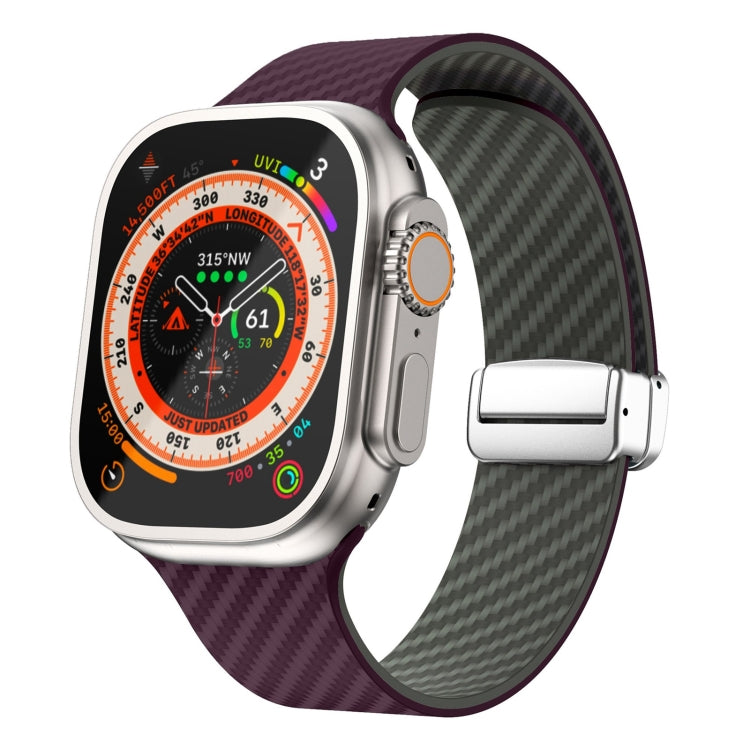 Carbonfaser Magnetisches silbernes Schnallen-Uhrenarmband, Für Apple Watch Series 9 45mm, Für Apple Watch Series 9 41mm, Für Apple Watch Ultra 49mm