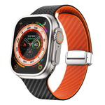Carbonfaser Magnetisches silbernes Schnallen-Uhrenarmband, Für Apple Watch Series 9 45mm, Für Apple Watch Series 9 41mm, Für Apple Watch Ultra 49mm