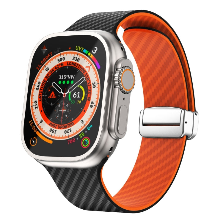 Carbonfaser Magnetisches silbernes Schnallen-Uhrenarmband, Für Apple Watch Series 9 45mm, Für Apple Watch Series 9 41mm, Für Apple Watch Ultra 49mm