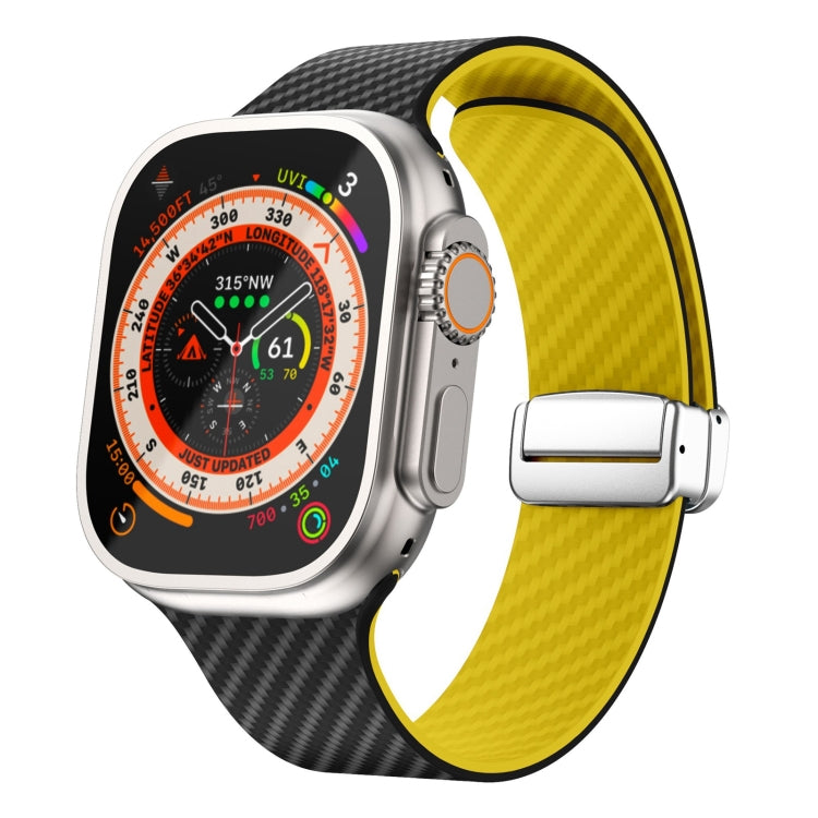 Carbonfaser Magnetisches silbernes Schnallen-Uhrenarmband, Für Apple Watch Series 9 45mm, Für Apple Watch Series 9 41mm, Für Apple Watch Ultra 49mm