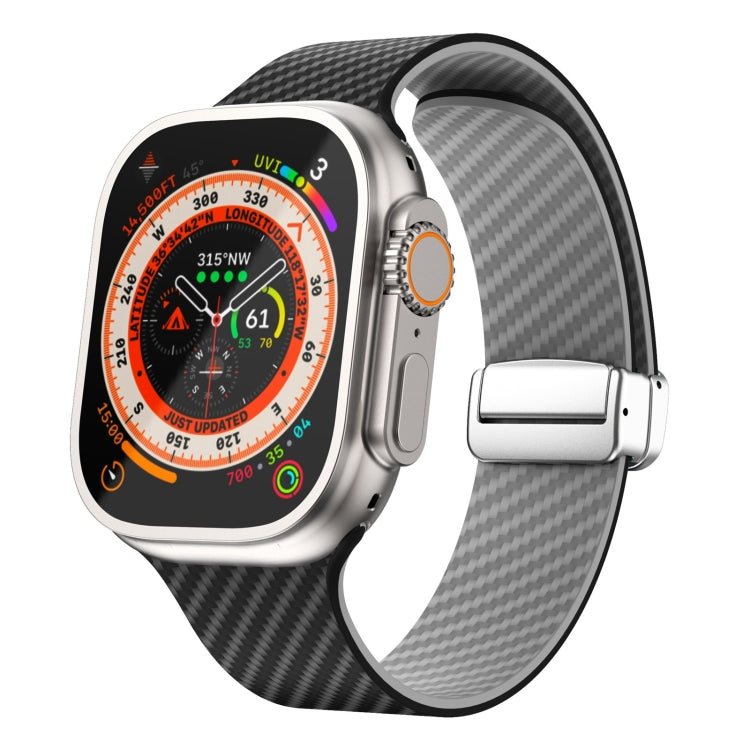 Carbonfaser Magnetisches silbernes Schnallen-Uhrenarmband, Für Apple Watch Series 9 45mm, Für Apple Watch Series 9 41mm, Für Apple Watch Ultra 49mm