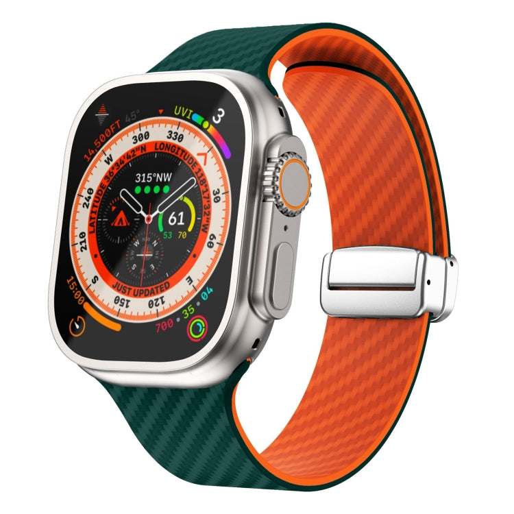 Carbonfaser Magnetisches silbernes Schnallen-Uhrenarmband, Für Apple Watch Series 9 45mm, Für Apple Watch Series 9 41mm, Für Apple Watch Ultra 49mm