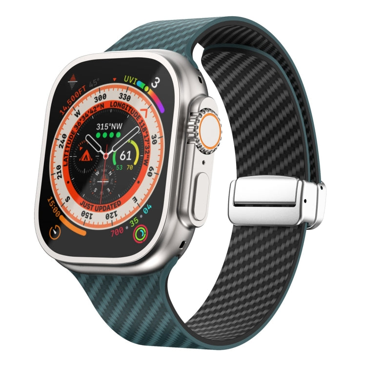 Carbonfaser Magnetisches silbernes Schnallen-Uhrenarmband, Für Apple Watch Series 9 45mm, Für Apple Watch Series 9 41mm, Für Apple Watch Ultra 49mm