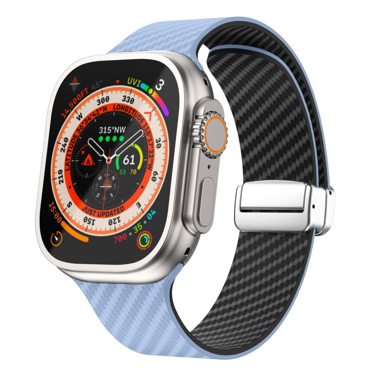 Carbonfaser Magnetisches silbernes Schnallen-Uhrenarmband, Für Apple Watch Series 9 45mm, Für Apple Watch Series 9 41mm, Für Apple Watch Ultra 49mm