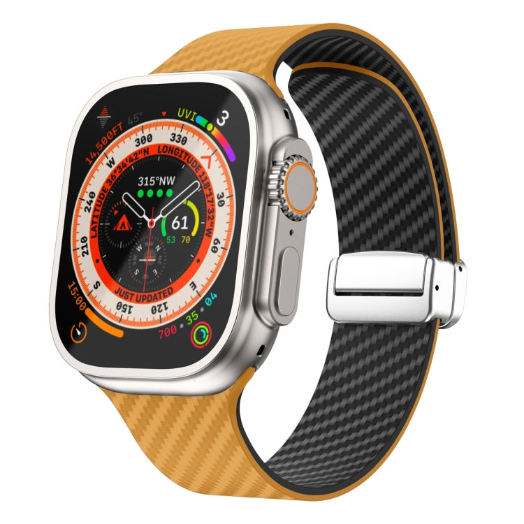 Carbonfaser Magnetisches silbernes Schnallen-Uhrenarmband, Für Apple Watch Series 9 45mm, Für Apple Watch Series 9 41mm, Für Apple Watch Ultra 49mm