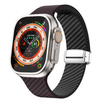 Carbonfaser Magnetisches silbernes Schnallen-Uhrenarmband, Für Apple Watch Series 9 45mm, Für Apple Watch Series 9 41mm, Für Apple Watch Ultra 49mm
