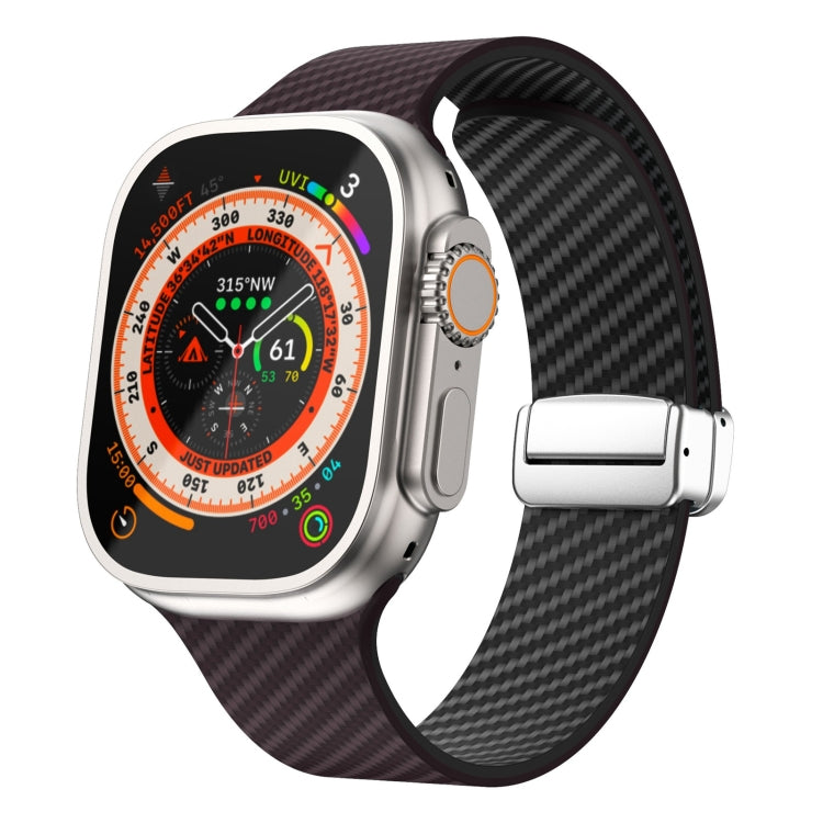 Carbonfaser Magnetisches silbernes Schnallen-Uhrenarmband, Für Apple Watch Series 9 45mm, Für Apple Watch Series 9 41mm, Für Apple Watch Ultra 49mm