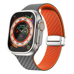 Carbonfaser Magnetisches silbernes Schnallen-Uhrenarmband, Für Apple Watch Series 9 45mm, Für Apple Watch Series 9 41mm, Für Apple Watch Ultra 49mm