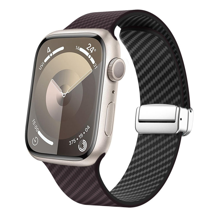 Carbon Fiber Magnetic Silver Buckle Watch Band, For Apple Watch Series 8 41mm, For Apple Watch Series 8 45mm, For Apple Watch SE 2022 40mm
