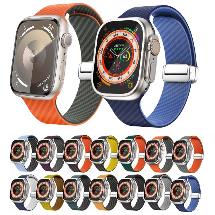 Carbonfaser Magnetisches silbernes Schnallen-Uhrenarmband, Für Apple Watch Series 9 45mm, Für Apple Watch Series 9 41mm, Für Apple Watch Ultra 49mm