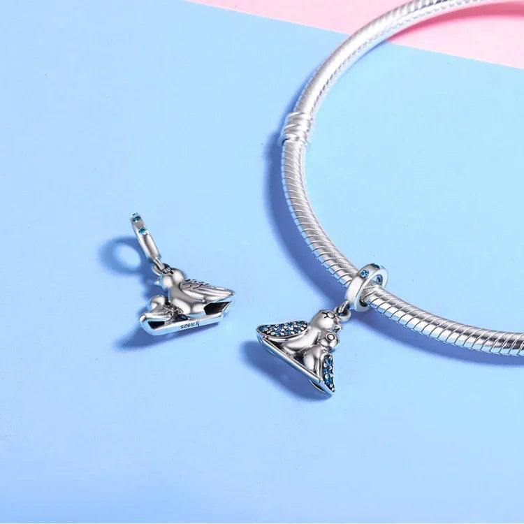 Armband-Accessoires aus 925er Silber mit blauem Edelstein und Vogelmotiv