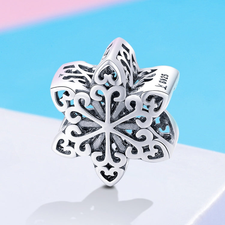 S925 Sterlingsilber Winter-Schneeflocken-Perlen DIY Armband Halskette Accessoires, Silber, Roségold