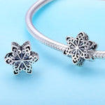 S925 Sterlingsilber Winter-Schneeflocken-Perlen DIY Armband Halskette Accessoires, Silber, Roségold